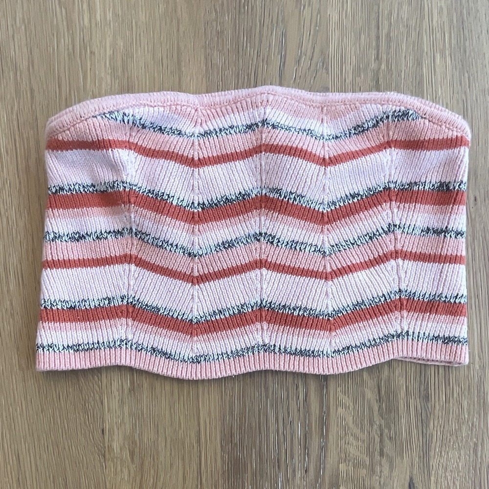 Cotton On Pink/White/Orange/Black Striped Knit Strapless Tube Top Women's M